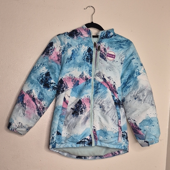Hurley Other - Hurley Blue and Pink Mountain Print Raincoat